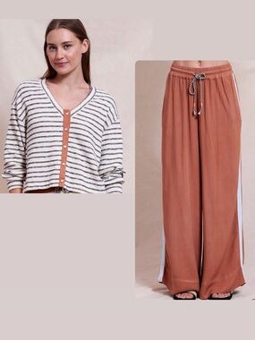 Anthropologie Sundry Striped Set Cardigan and Track Pant Size Small